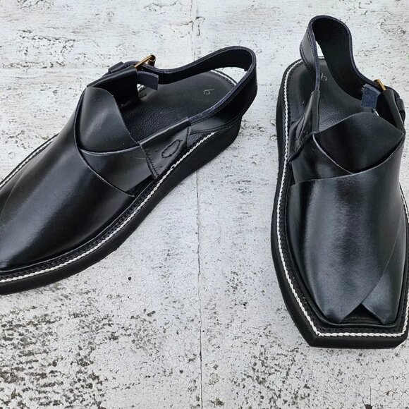 Captan Chappel Sandal Black Genuine Leather Upper Captaan Handmade Shoe Size 8.5 - Picture 5 of 11